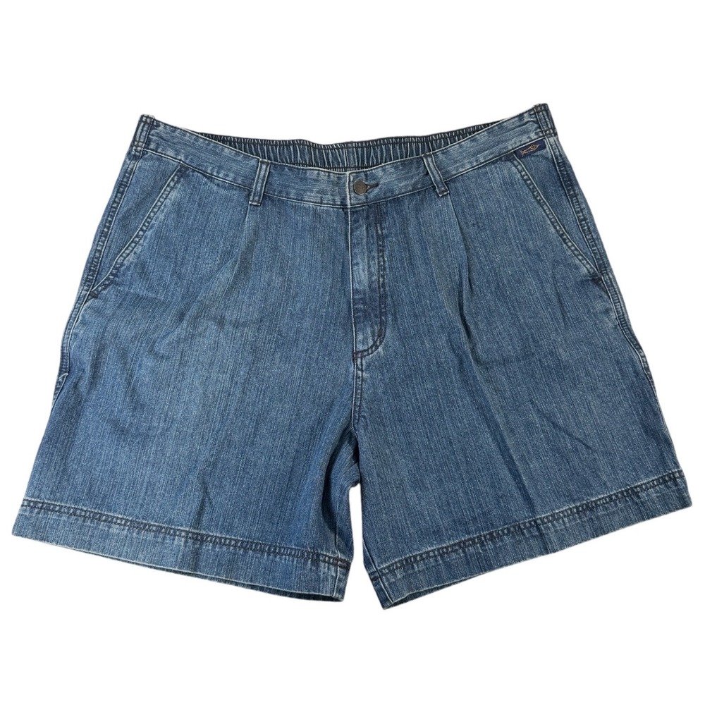 Kahala Mens Pleated Denim Shorts Blue Wash Elastic Back Size 42 100% Cotton 90s